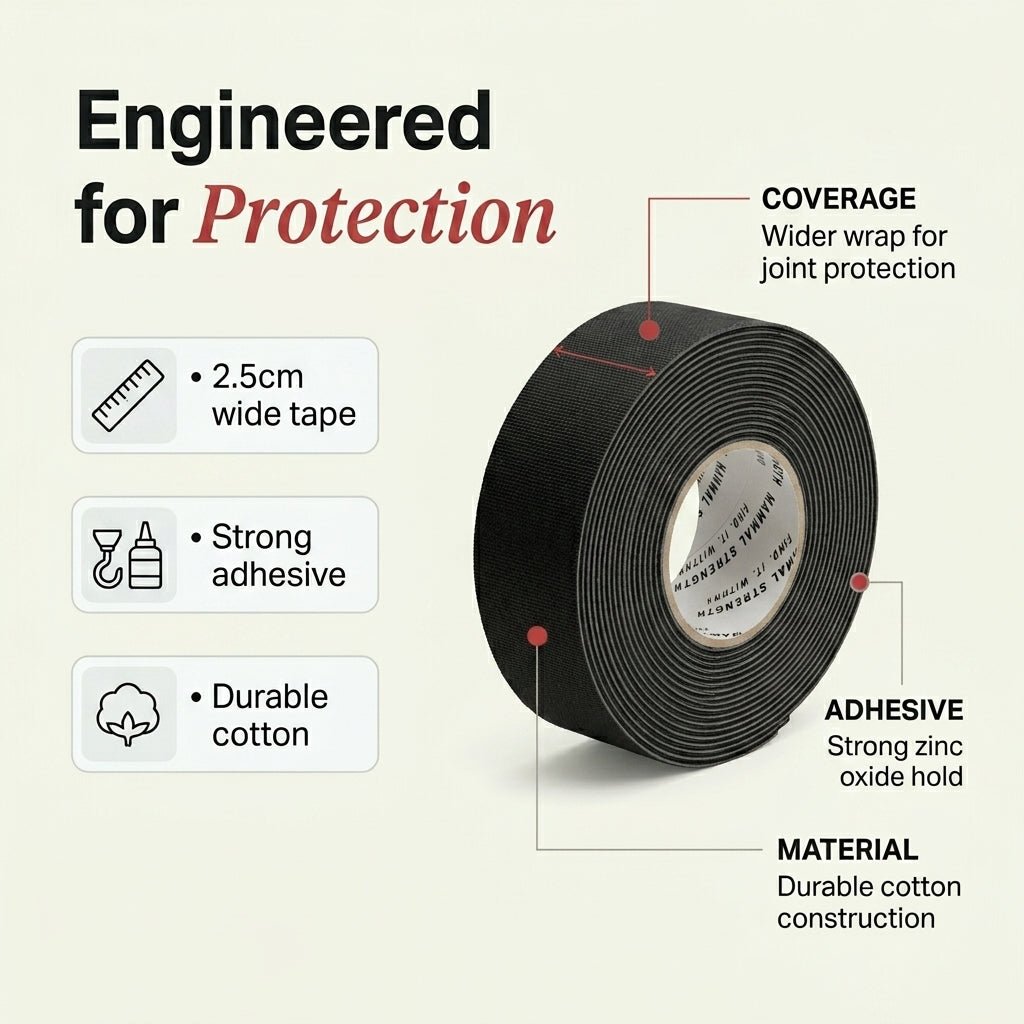 Mammal Finger Tape 2cm tape benefits infographic showing joint and tendon support