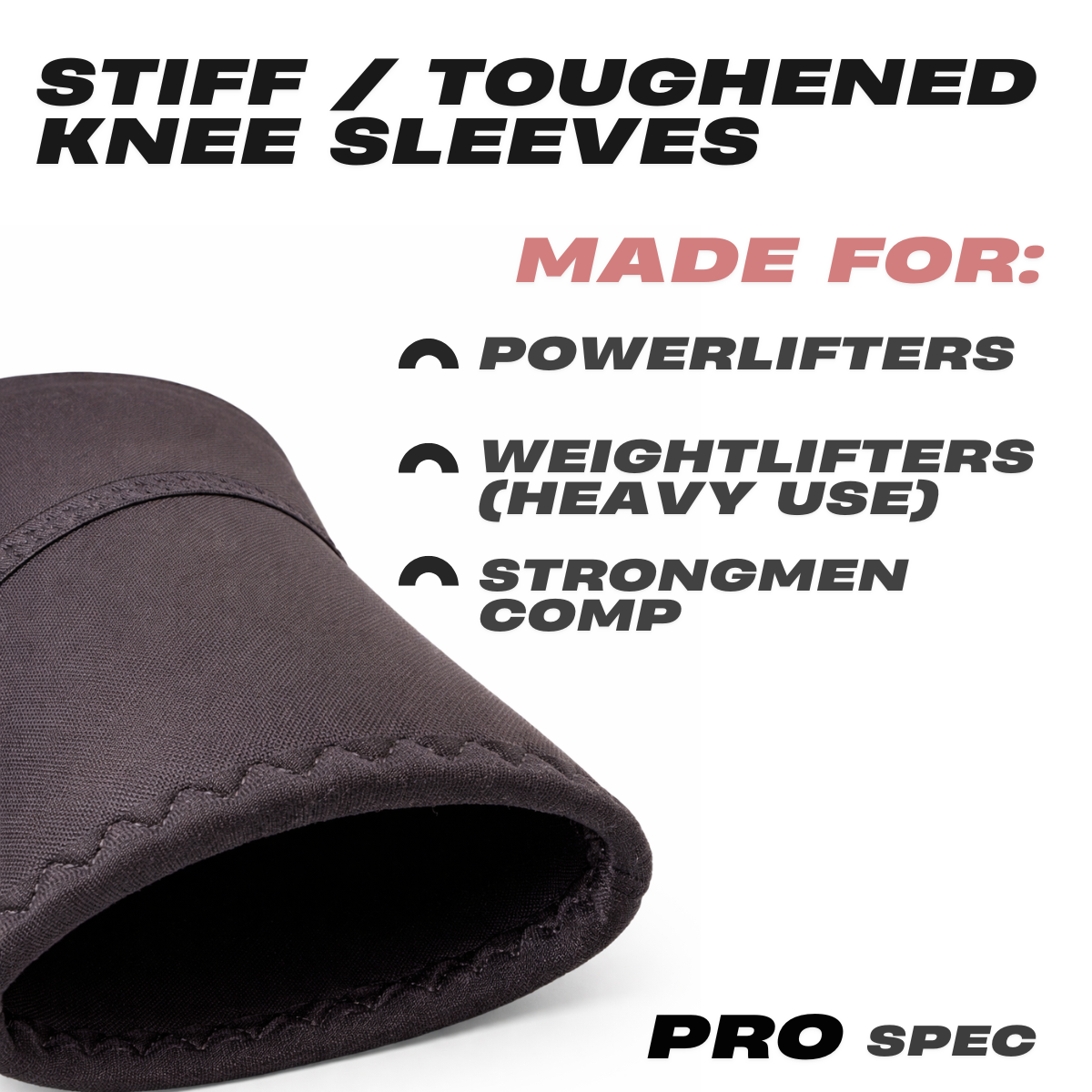 Mammal Strength Stiff Knee Sleeves PRO showing ultra-stiff knee sleeve design and made-for powerlifters, weightlifters, and strongman competition use