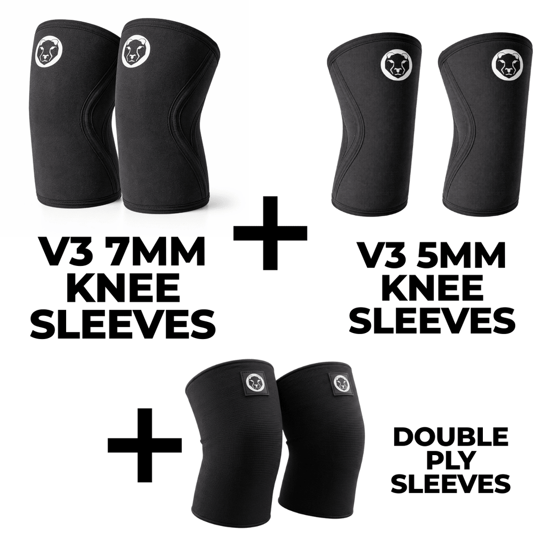 Complete knee sleeve bundle with 7mm 5mm and 3mm double ply for all training levels – Mammal Strength