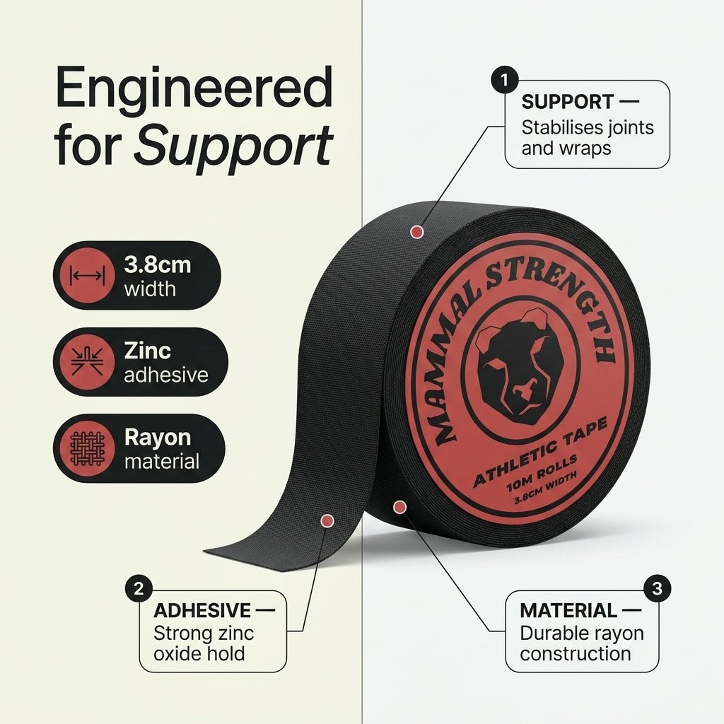 Zinc oxide athletic sports tape 10m x 3.8cm for strapping and joint support – Mammal Strength