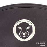 Mammal Strength logo detail on V3 7mm knee sleeves showing branding on neoprene fabric
