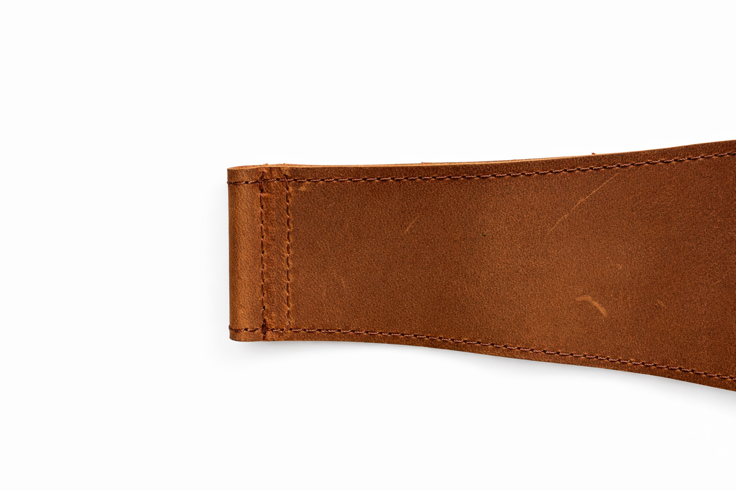 Brown leather weightlifting strap on a white background